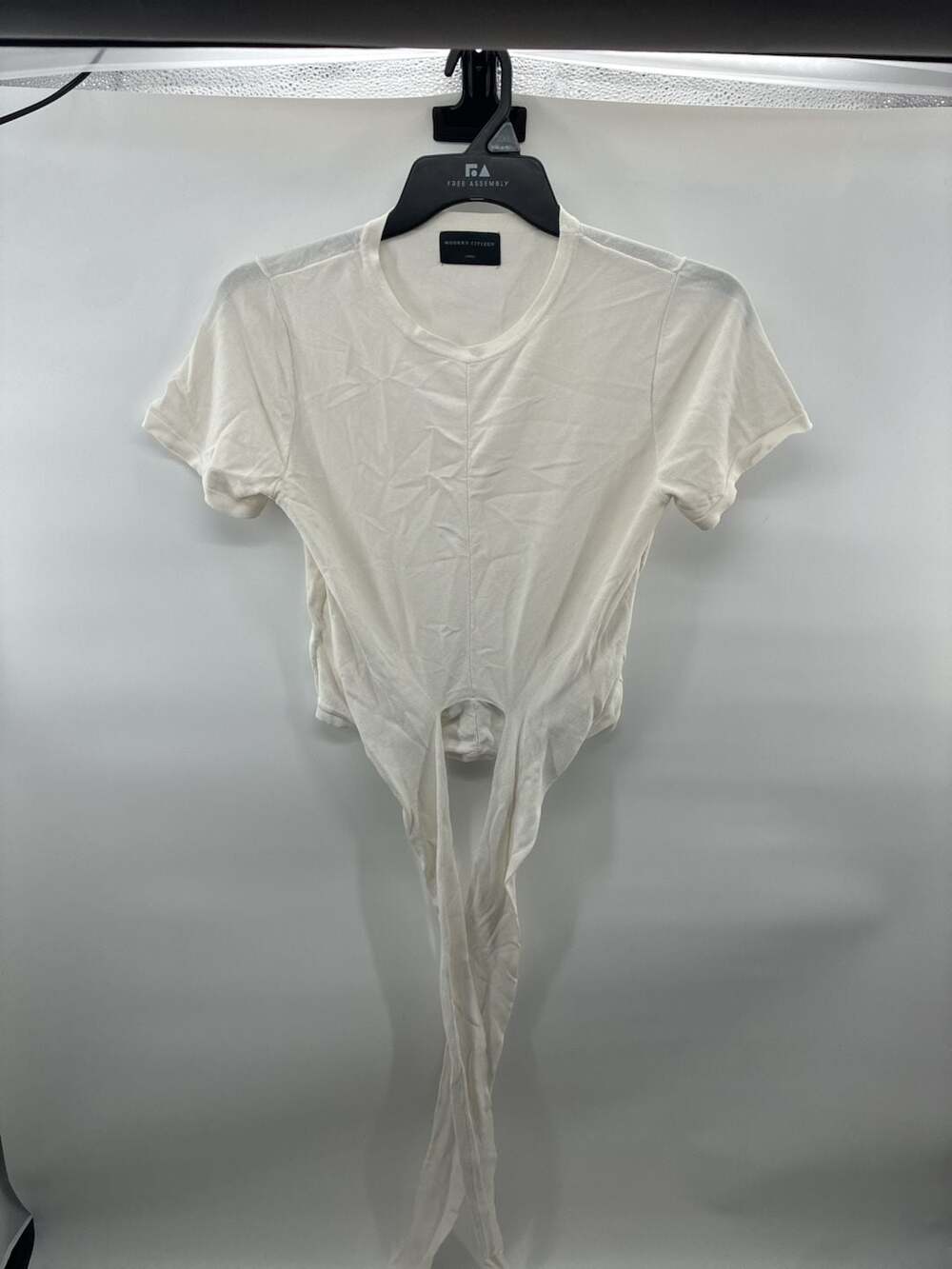 Modern Citizen Tie Front Crop Top Size Large White Short Sleeve Shirt